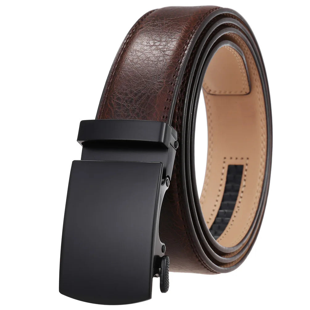 Smeeshu Men's Genuine Leather Business Belt – Automatic Belt for Jeans and Suits
