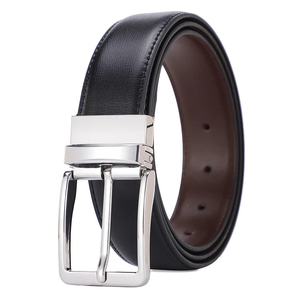 Smeeshu Men's Reversible Leather Belt – Luxury Business Belt with Pin Buckle