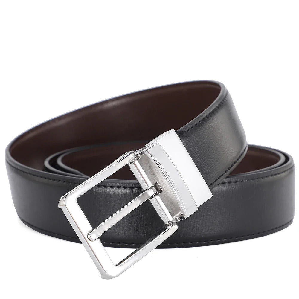 Smeeshu Men's Reversible Leather Belt – Luxury Business Belt with Pin Buckle
